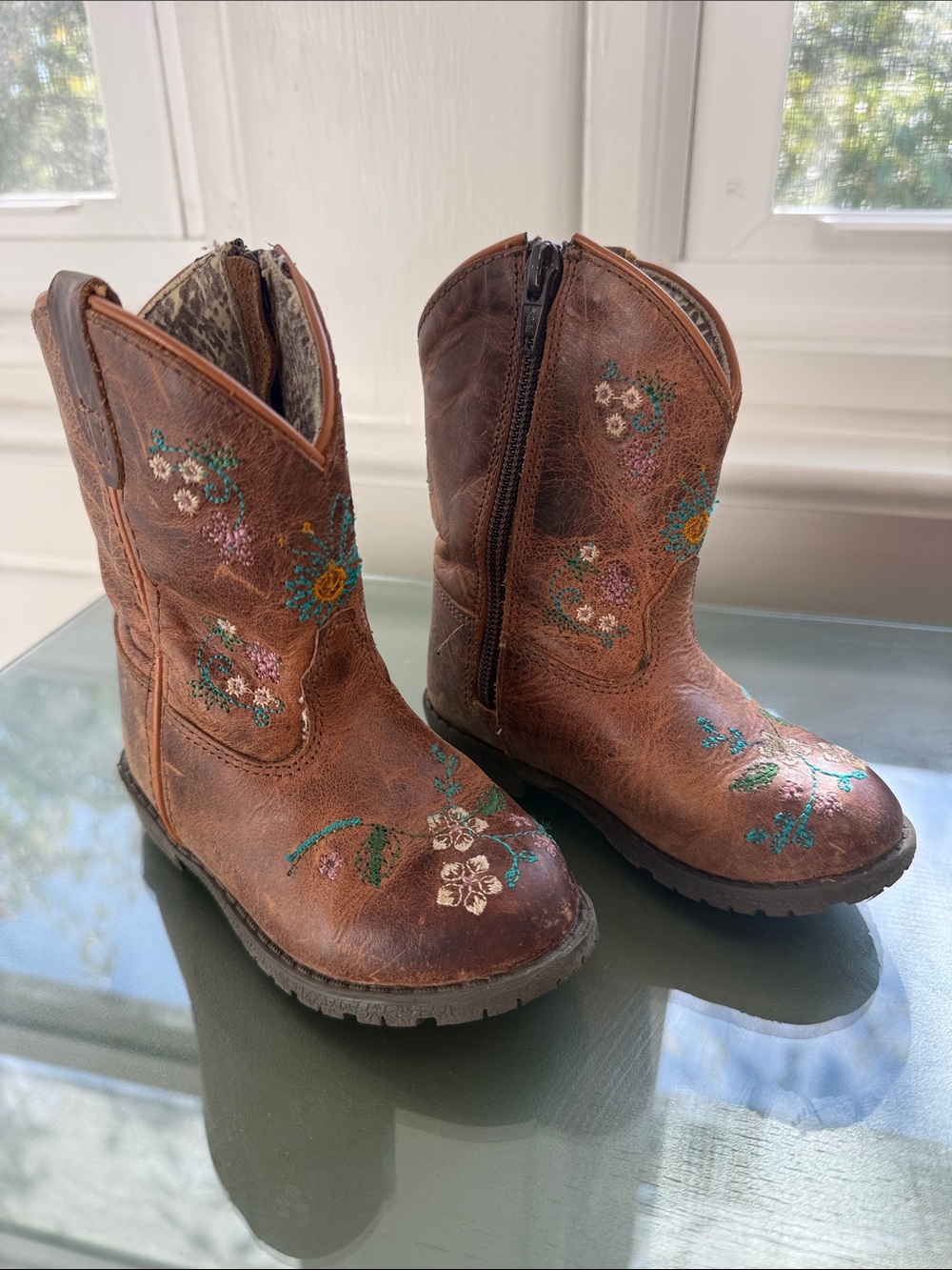 Toddler Girls Brown Embroidered Floral Florence Western Boots